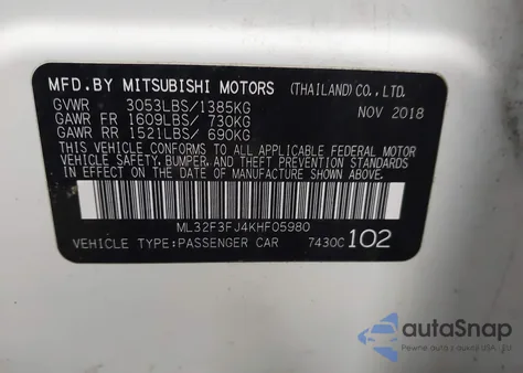 2019 Mitsubishi Mirage G4 Es from USA, damaged, VIN ML32F3FJ4KHF05980